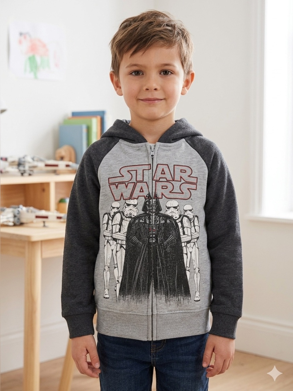 Star Wars Darth Vader Stormtrooper Zip Hoodie Kids Size 6/6X Grey Sweatshirt